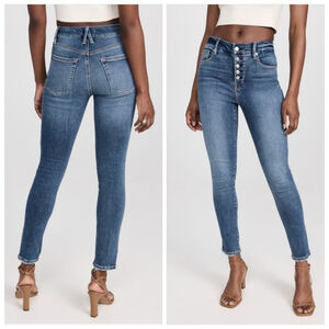 Good American Skinny Jeans Exposed Button Fly High Rise Medium Blue Wash 29 8